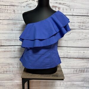 NWT Elegant Blue Ruffled Women's One Shoulder Top
